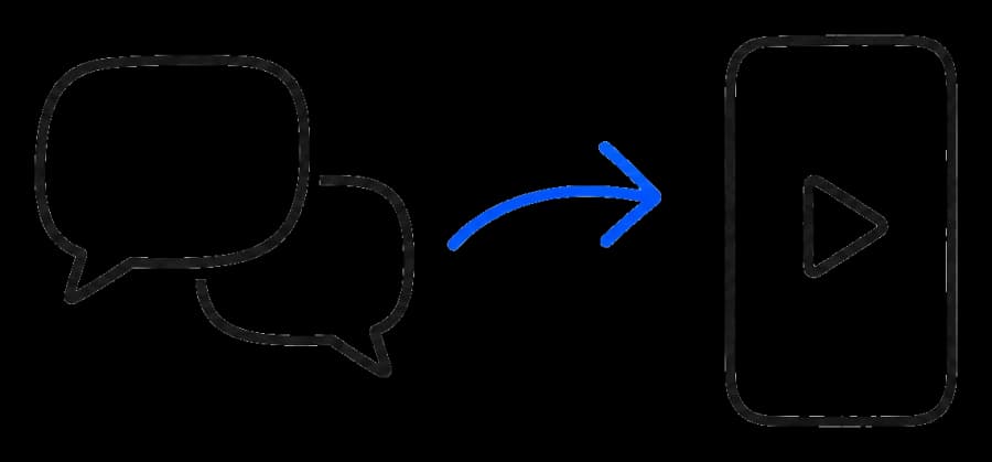 Conversation bubbles flowing into a captioned video.